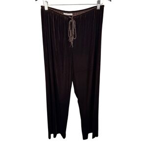 Soft Surroundings Brown Velvet Wide Leg Lounge Pants M Stretchy Drawstring Waist